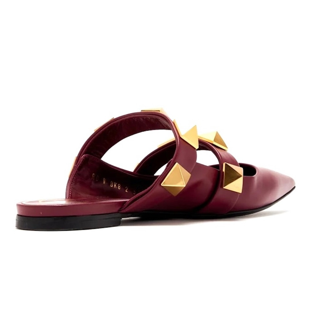 Valentino Garavani Burgundy Roman Stud Flat Leather Mules Gold 42 - Picture 3 of 7